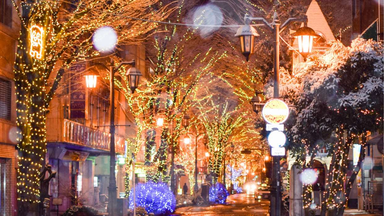 写真：福島市パセオ通り：夜のライトアップの様子